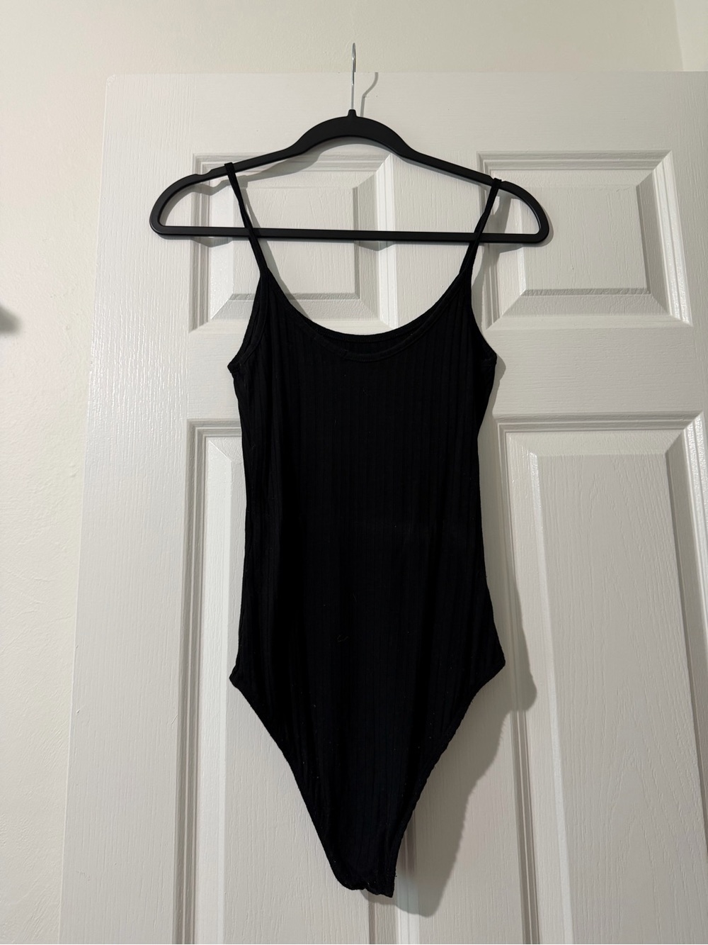 Bershka Black Ribbed Spaghetti-Strap Bodysuit